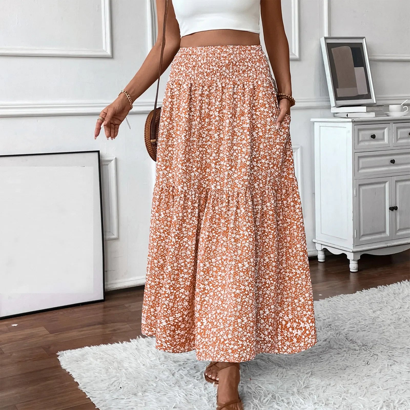 Floral Print Elastic Waist Loose - Piña Colada