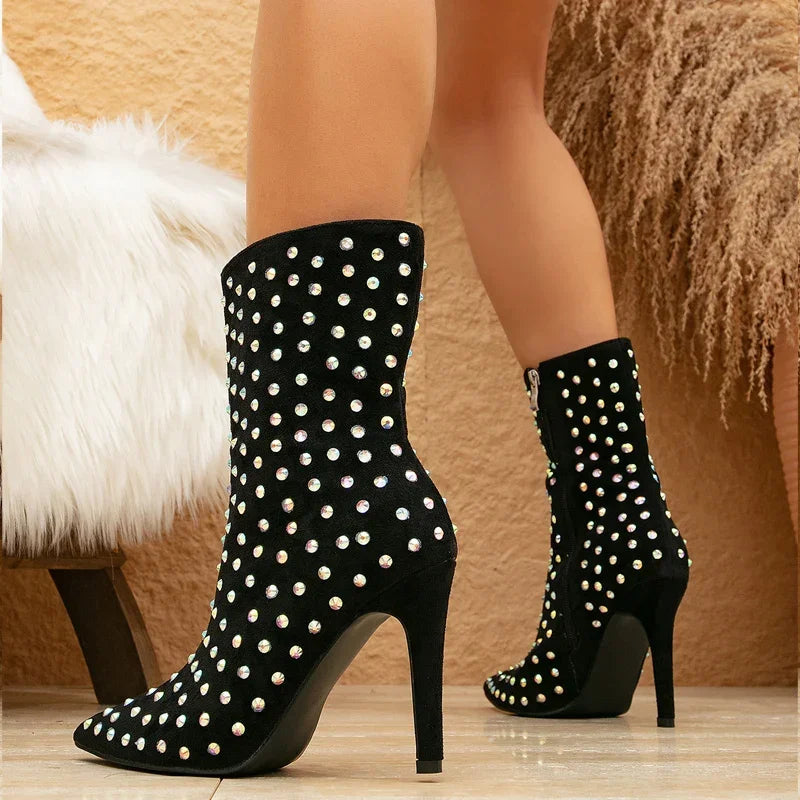 Pointed Toe Ankle Boots – High Heels with Zipper Closure - Piña Colada
