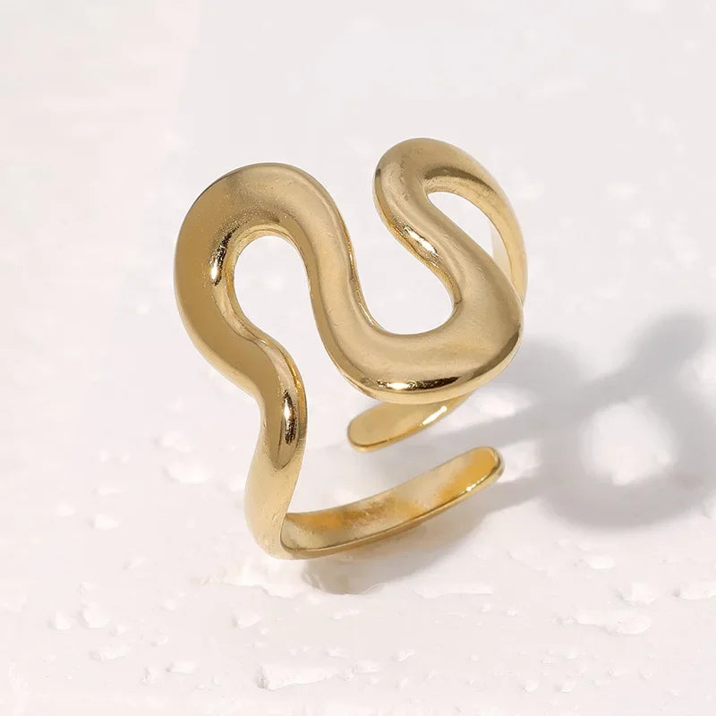 Stainless Steel Irregular Wave Ring - Piña Colada