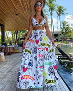 Hand-Painted Oversized 2-Piece Set – Backless Crop Top & Flowing Skirt - Piña Colada