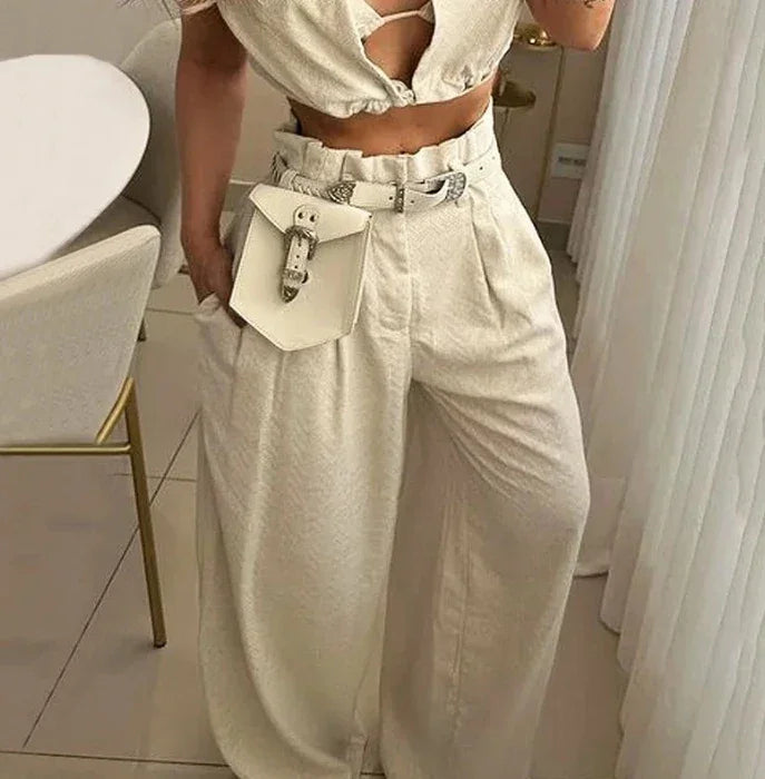 FANAN High Street V-Neck Two-Piece Cargo Set – Spring Style for Trendsetters - Piña Colada