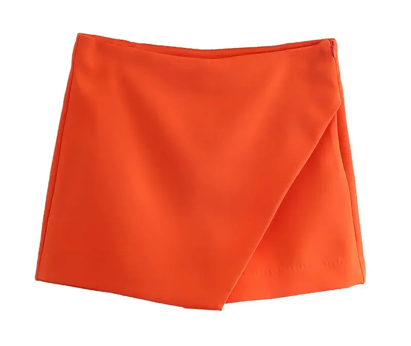 Asymmetrical High Waist Zipper Shorts - Piña Colada