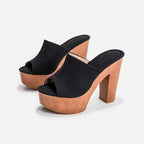 Roma Flock Platform Slides – Chunky Summer Heels for Women - Piña Colada
