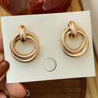 Double Layer Round Circle Dangle Earrings - Piña Colada