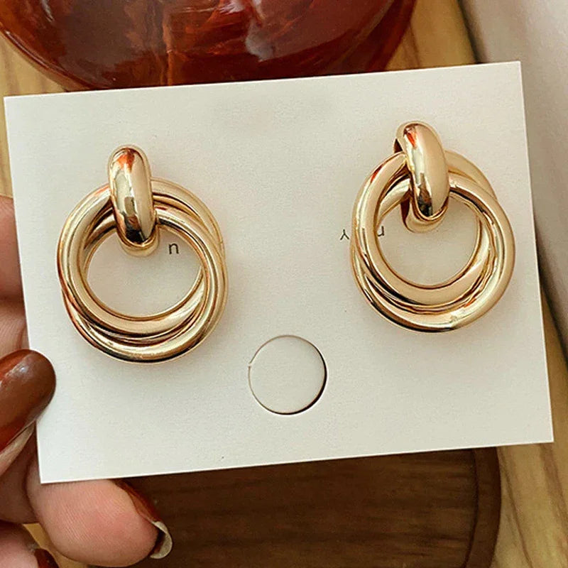 Double Layer Round Circle Dangle Earrings - Piña Colada