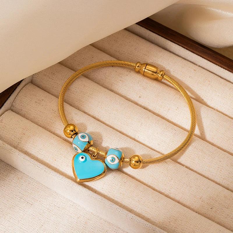 Colorful Eyes & Heart Drip Oil Pendant Bracelet - Piña Colada