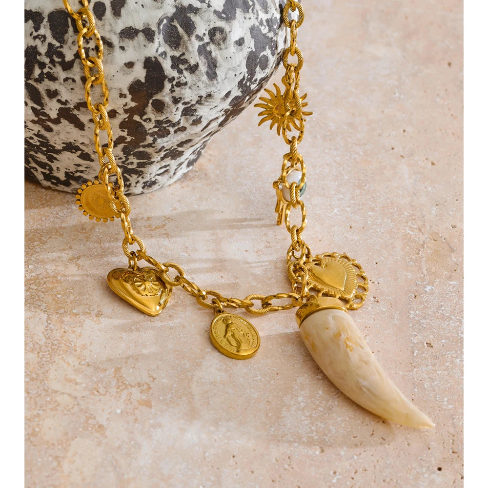 Gold Heart Resin Pendant Necklace
