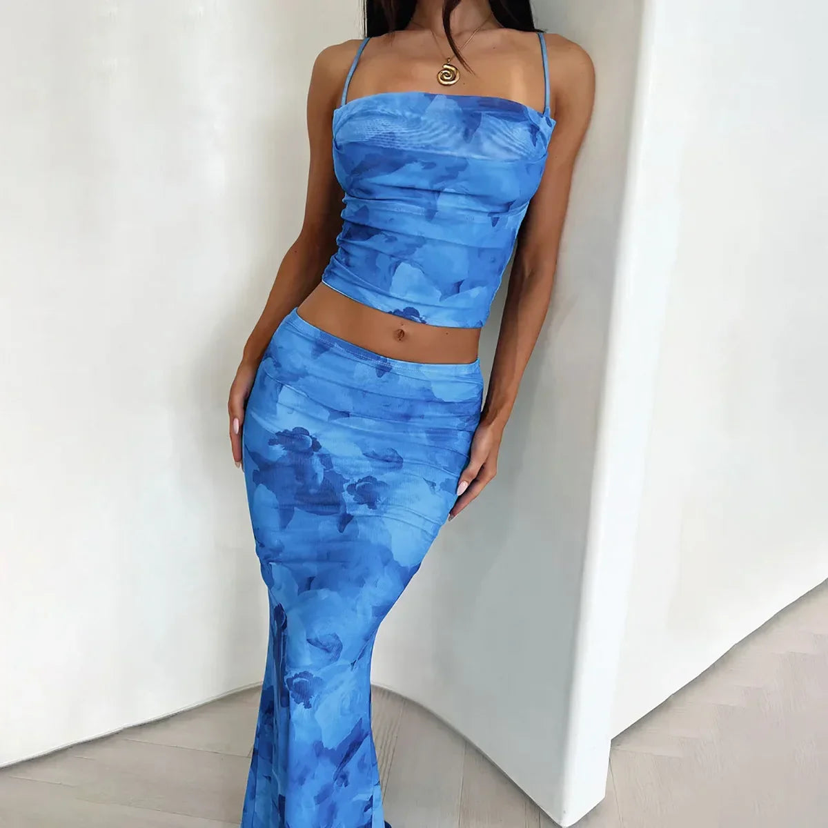 Tie Dye 2-Piece Mermaid Skirt Set – Slash Neck Summer Look - Piña Colada