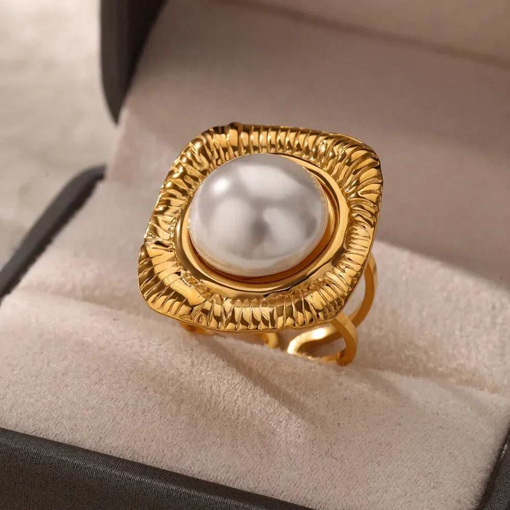 Rings Gold Plated Colorful Stone - Piña Colada