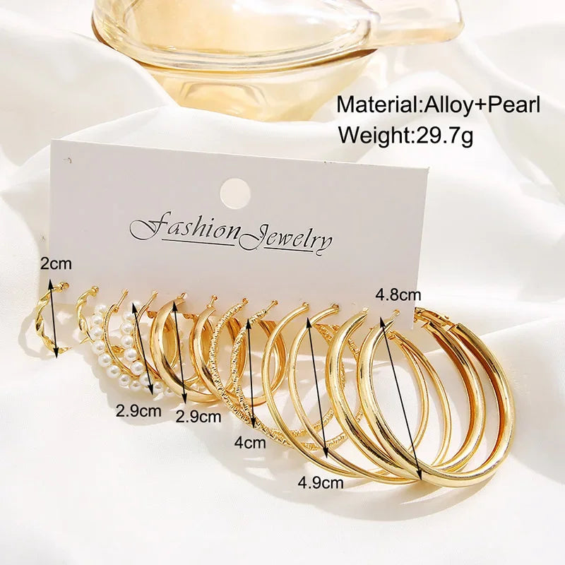Pearl Hoop Earrings Set - Piña Colada
