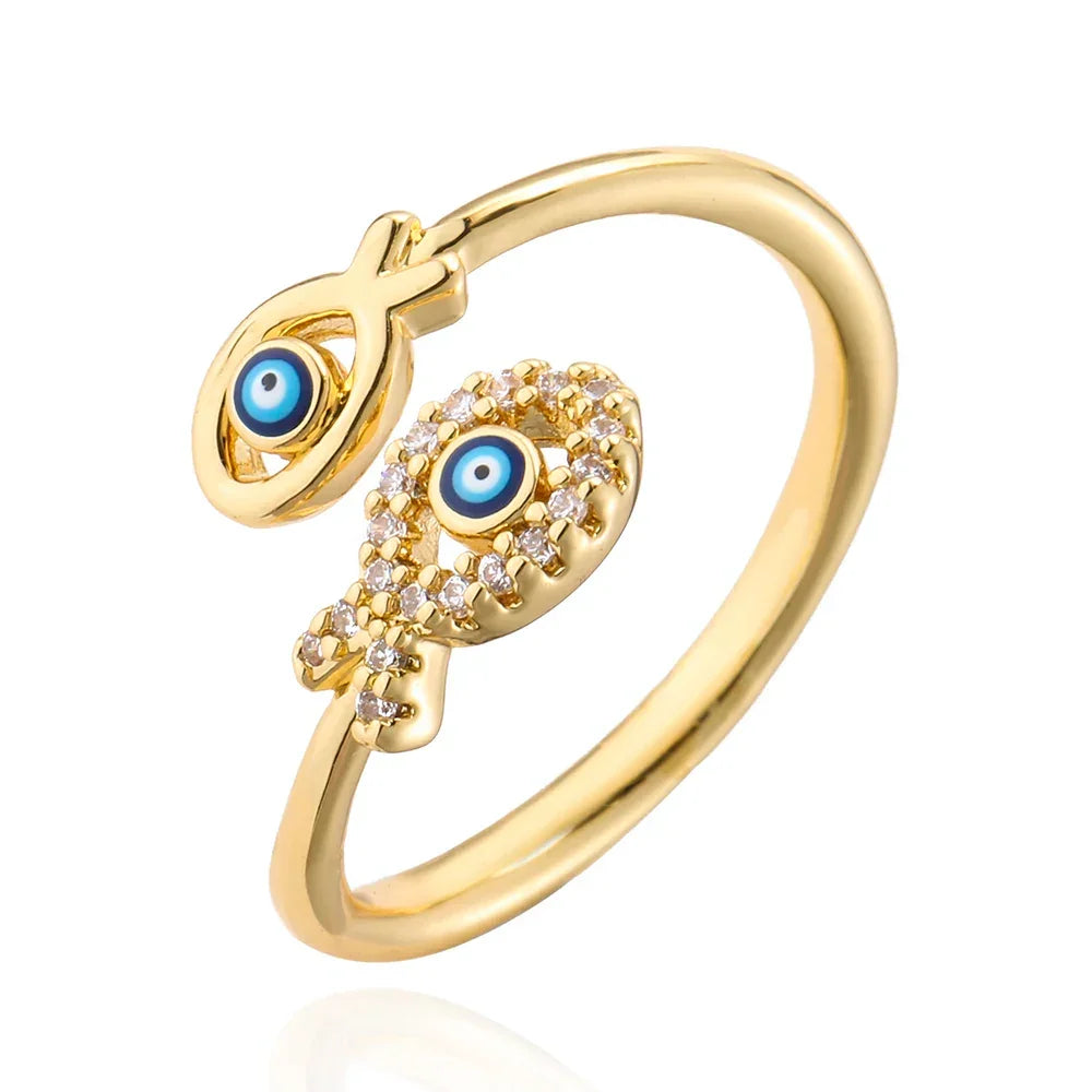 Hollowed out Evil Eye Ring - Piña Colada
