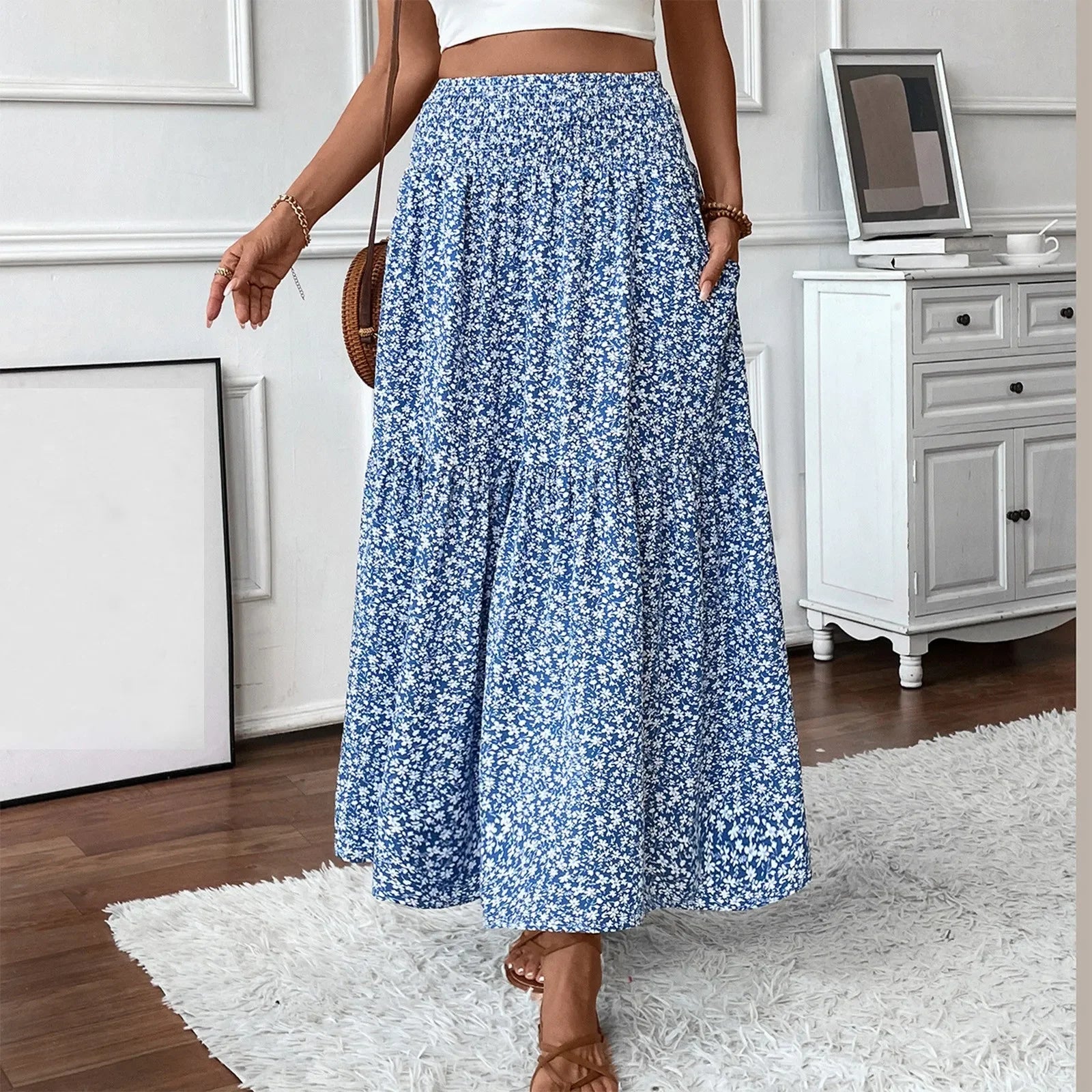 Floral Print Elastic Waist Loose - Piña Colada