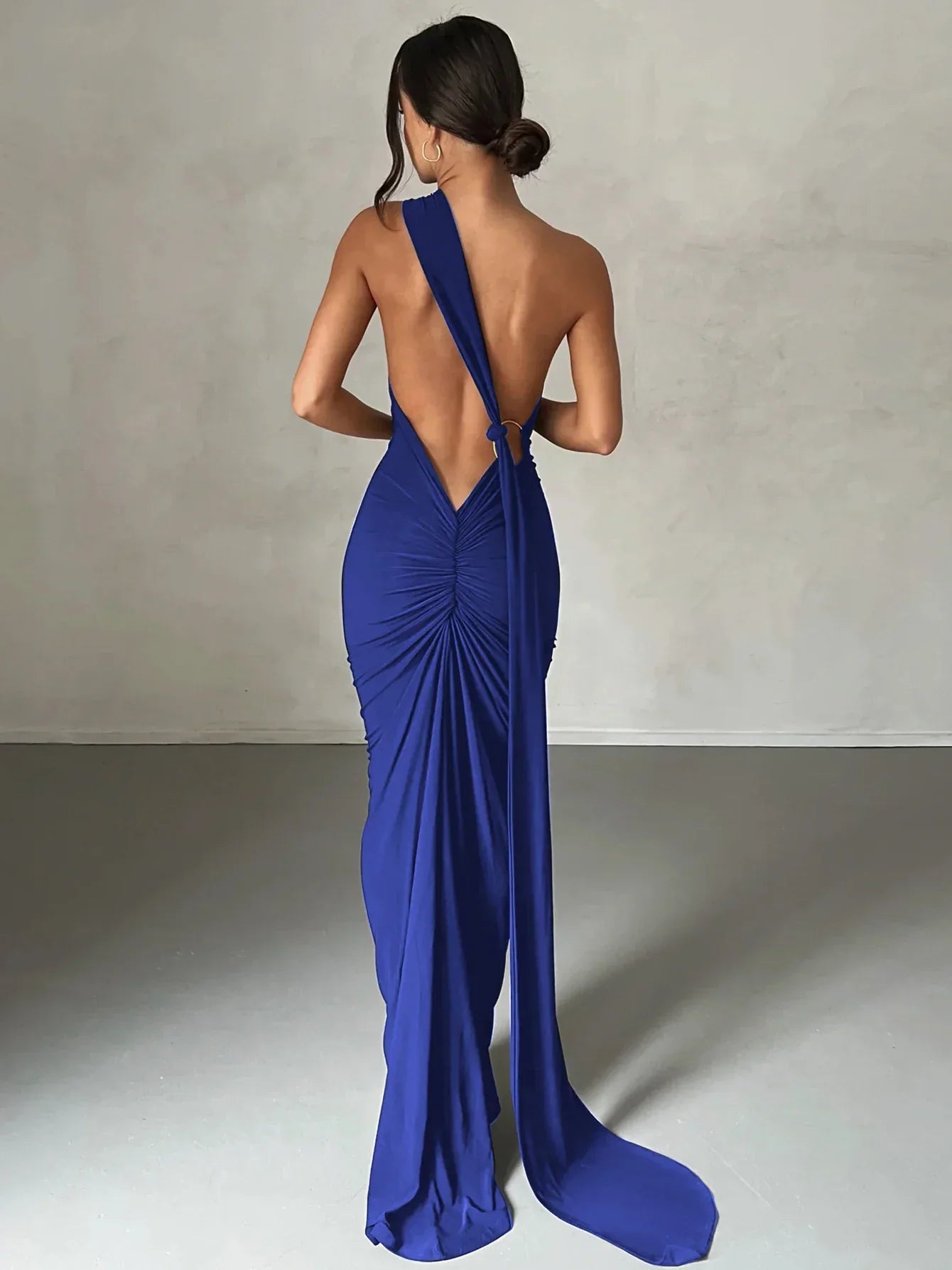One Shoulder Backless Adjustable Scarf Maxi Dress - Piña Colada
