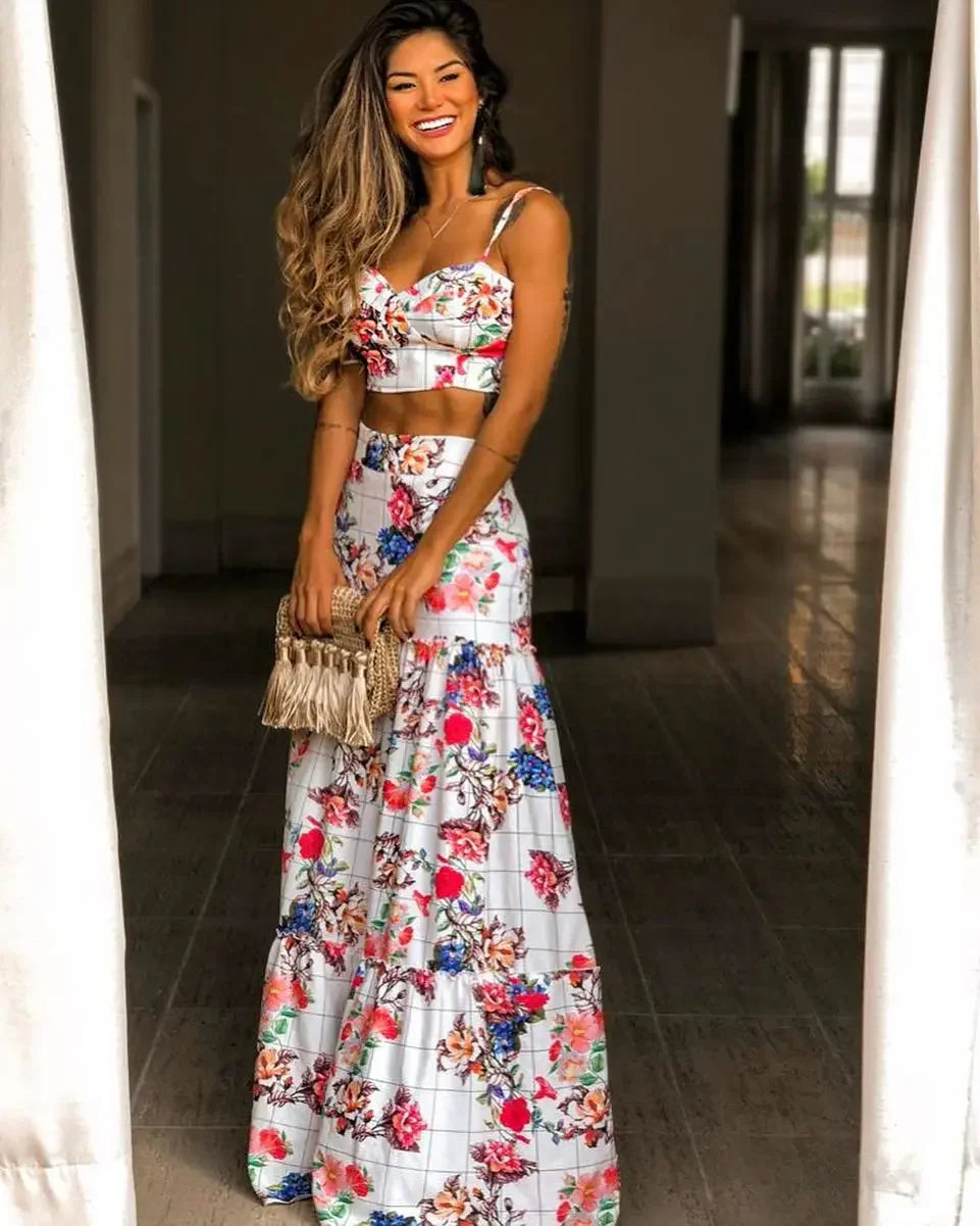Draped Print V-Neck Maxi Dress – Beachwear Edition - Piña Colada