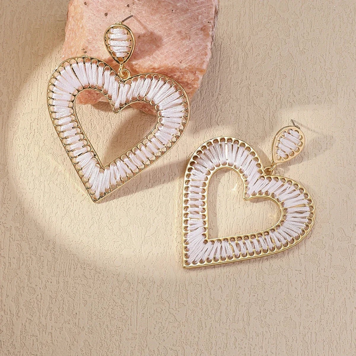 Boho Love Heart Braided Rope Drop Earrings - Piña Colada
