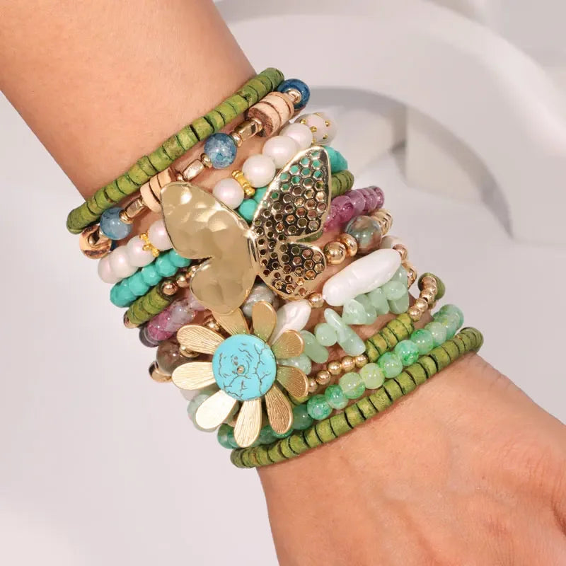 Statement Boho Beads Bracelet with Flower - Piña Colada