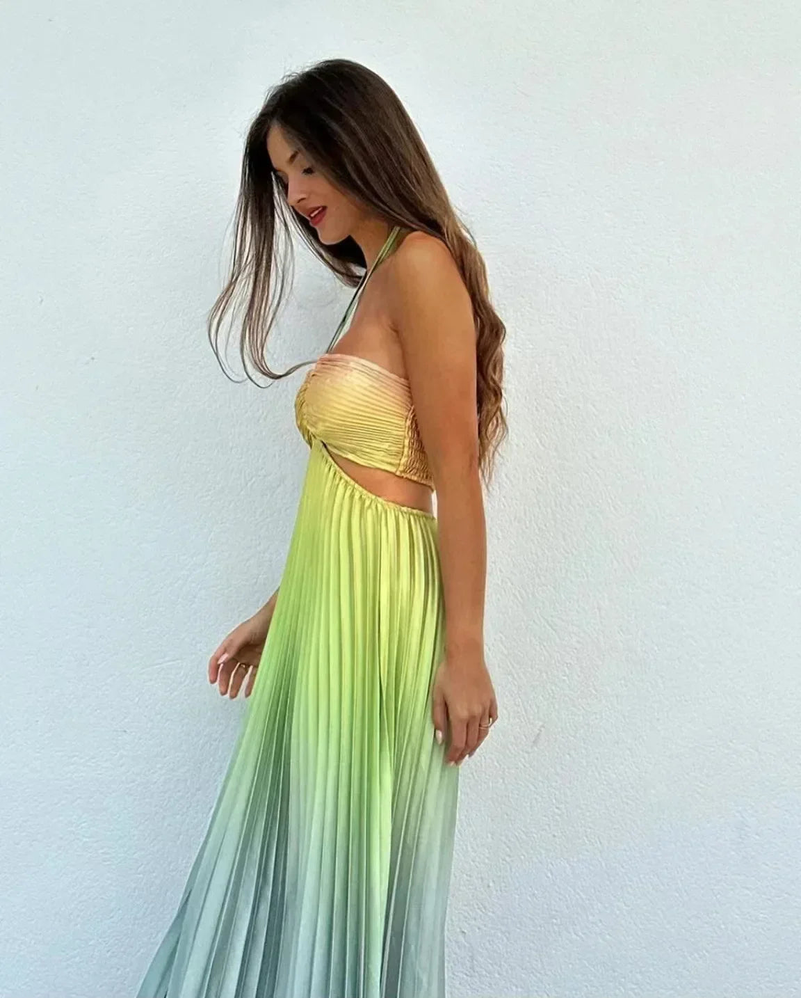 Gradient Dopamine Neckline Sleeveless Dress - Piña Colada