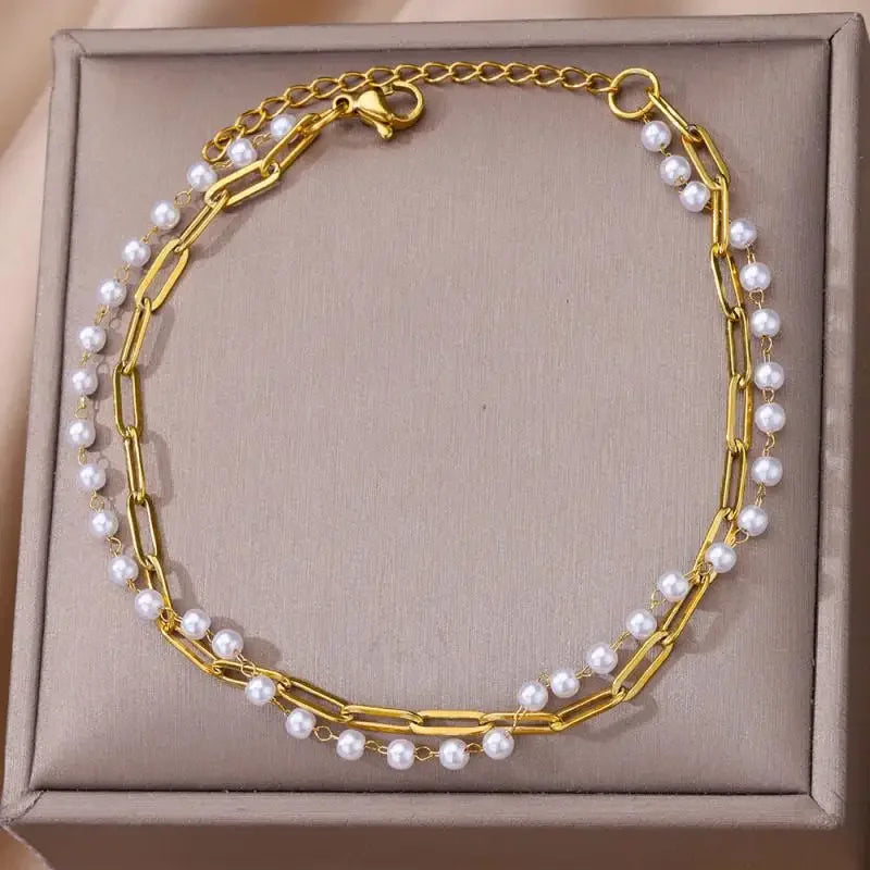 Stainless Steel Gold-Plated Anklet for Women - Piña Colada