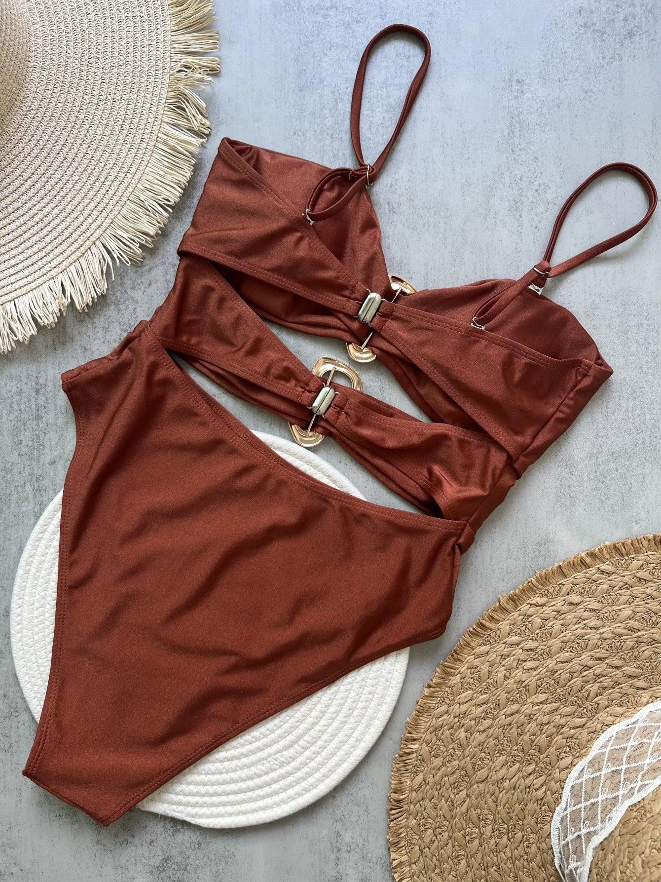 Metal Rings Cut Out Swimwear - Piña Colada
