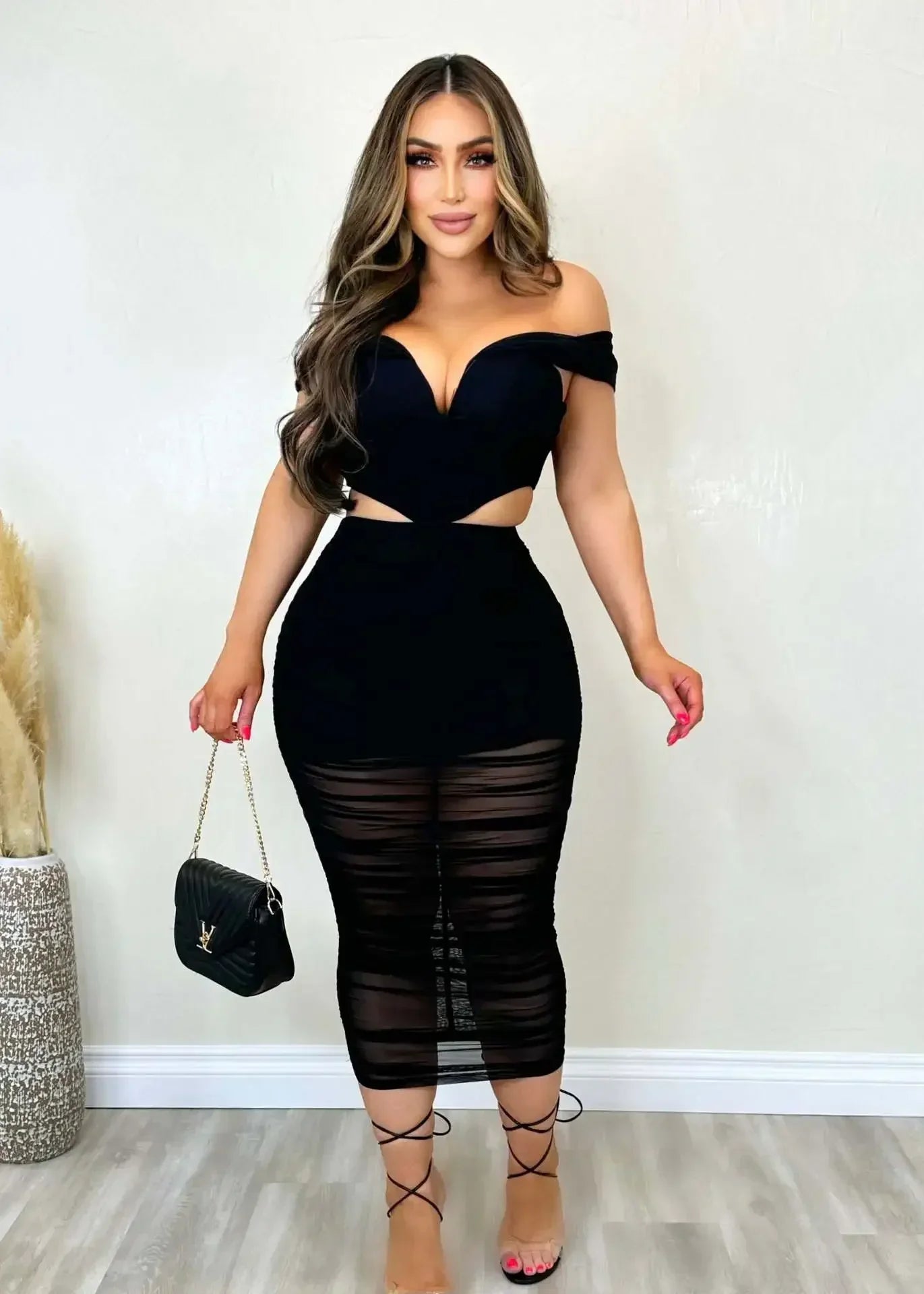 Mesh Elegance Slim-Fit Two-Piece Set – Formal &amp; Sexy Look - Piña Colada