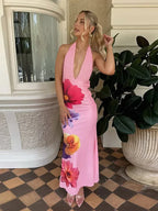 Flower Print Dress Women Backless - Piña Colada