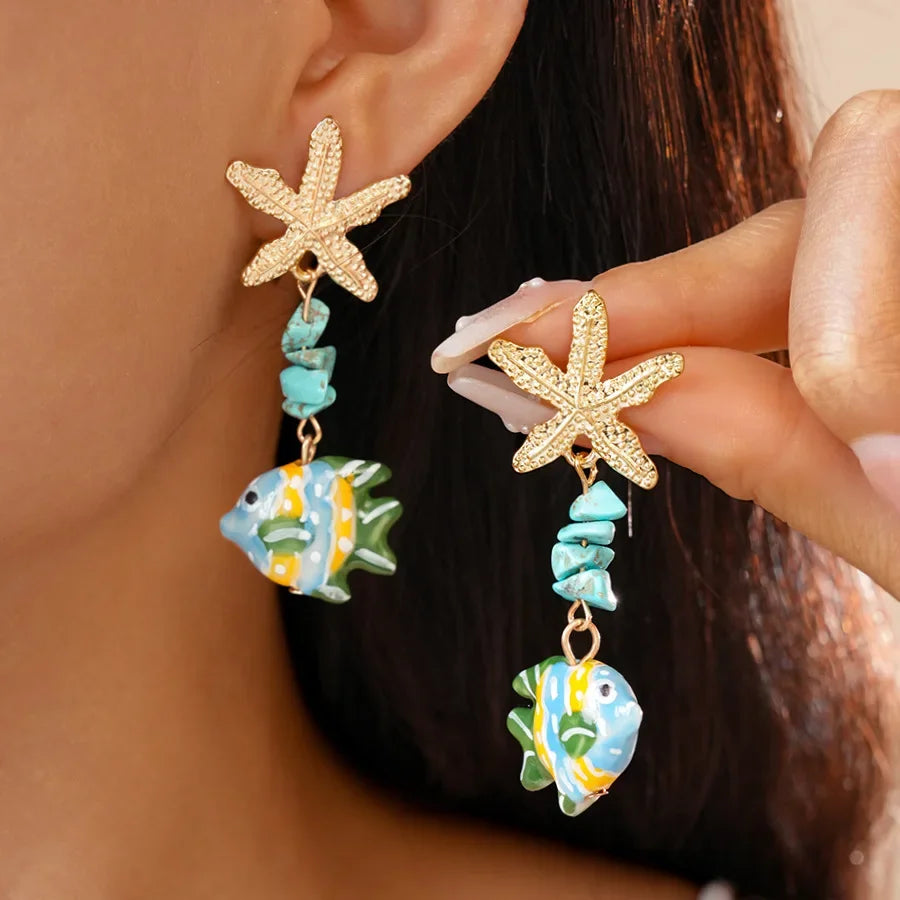Colorful Fish Drop Earrings - Piña Colada