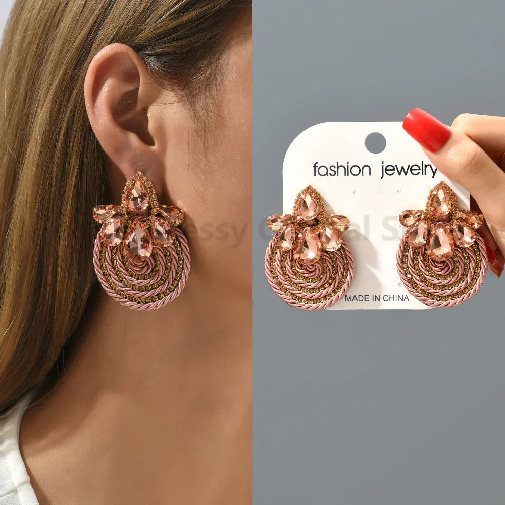 Vintage Rhinestone Round Drop Earrings - Piña Colada