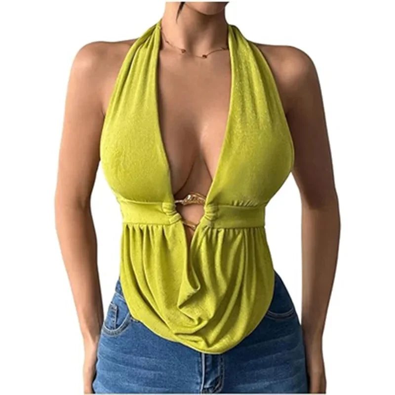 Backless Crop Top Halter - Piña Colada