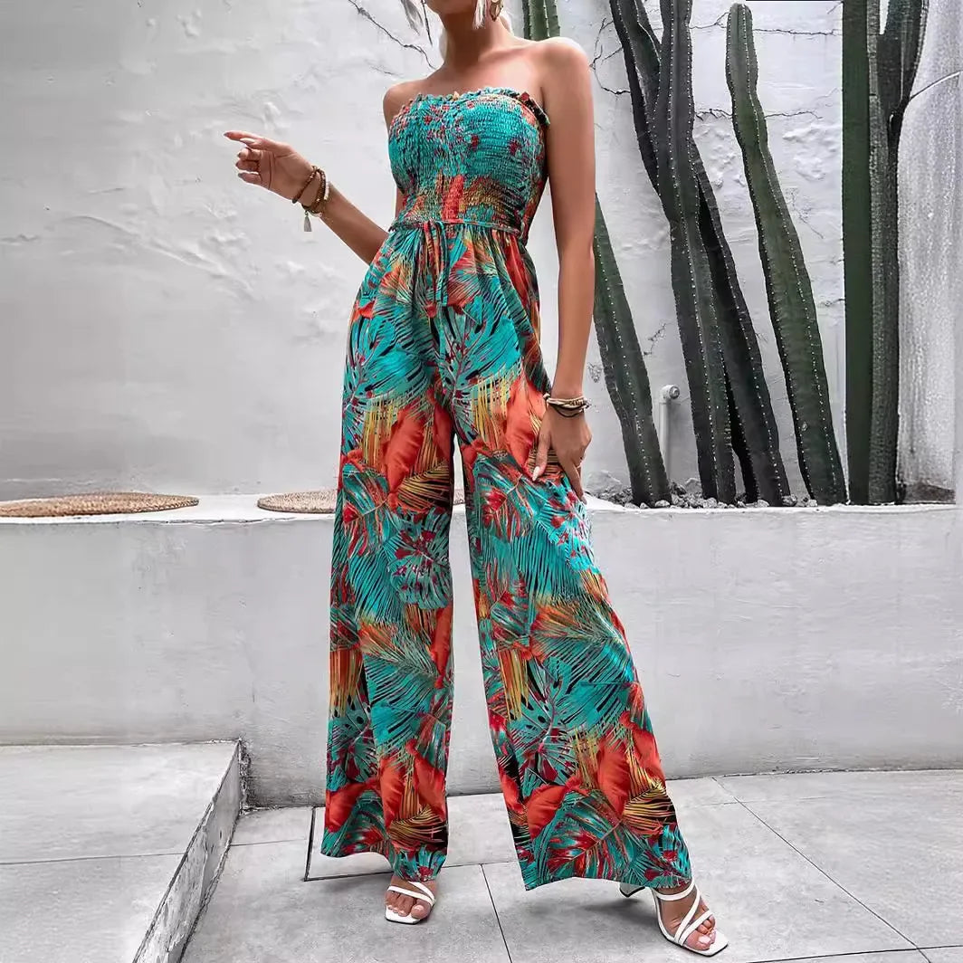 Summer Boho Wide Leg Printed Loose - Piña Colada