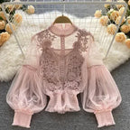 Lace Puff Long Sleeve Blouse Vintage