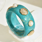Resin Pearl Shell Wide Bangles - Piña Colada