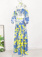 Hand-Painted Oversized 2-Piece Set – Backless Crop Top & Flowing Skirt - Piña Colada