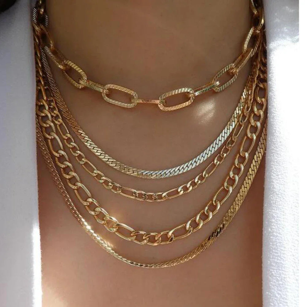 Boho Multi-Layer Gold Crystal Pendant Necklace Set - Piña Colada