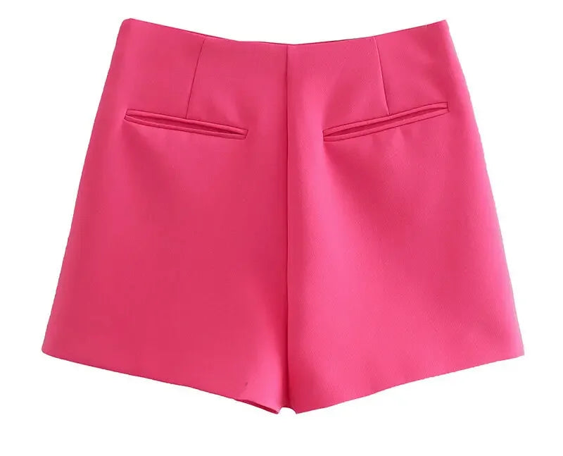 Asymmetrical High Waist Zipper Shorts - Piña Colada