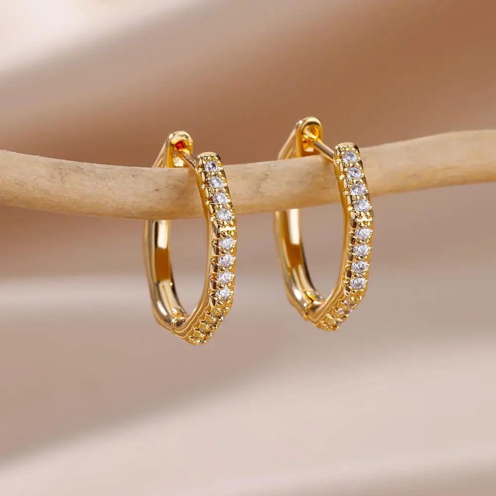 Zircon Polygon Earrings For Women Stainless Steel Geometric - Piña Colada