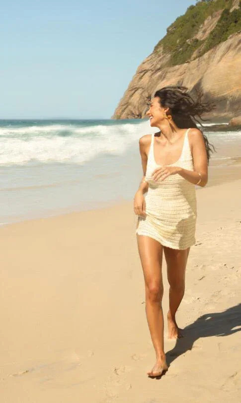 U Neck Sleeveless Knit Beach Dress - Piña Colada