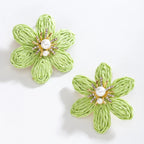 Bohemian Colorful Flower Drop Earrings – Handmade Rhinestone & Pearl Holiday Jewelry for Women - Piña Colada