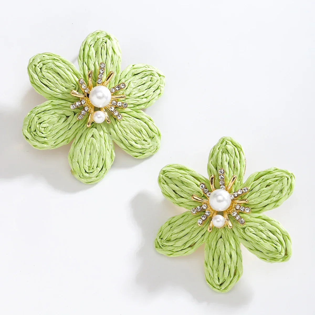 Bohemian Colorful Flower Drop Earrings – Handmade Rhinestone & Pearl Holiday Jewelry for Women - Piña Colada