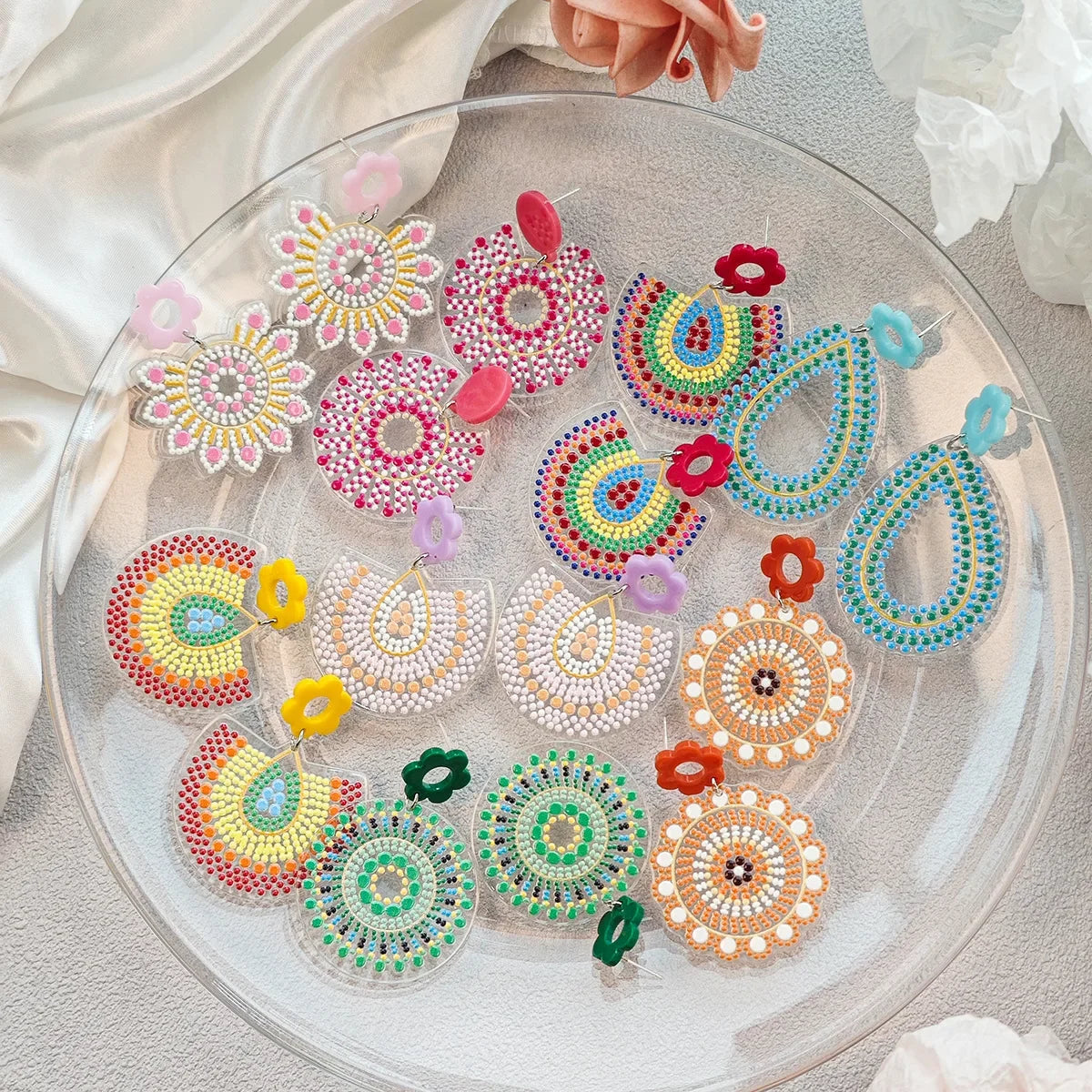 Boho Colorful Acrylic Charm Earrings - Piña Colada