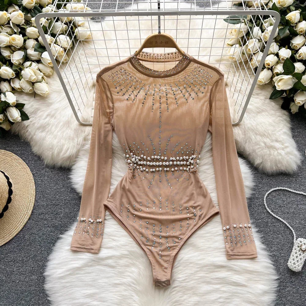 Beaded Mesh Bodysuit - Piña Colada