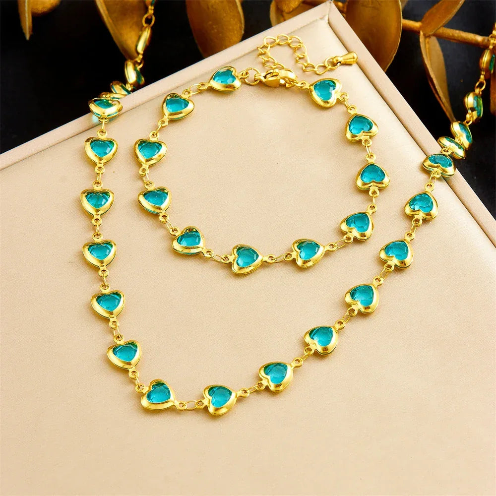 316L Stainless Steell Colour Heart Rhinestones - Piña Colada