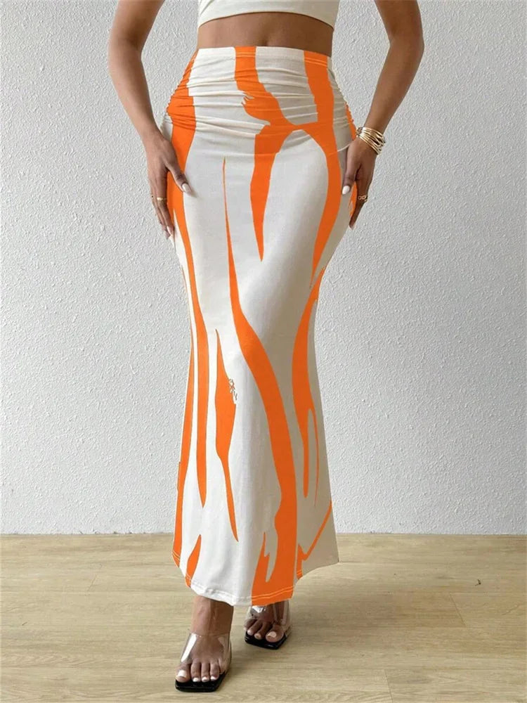 Long Skirt Casual High Waist Zebra Print - Piña Colada