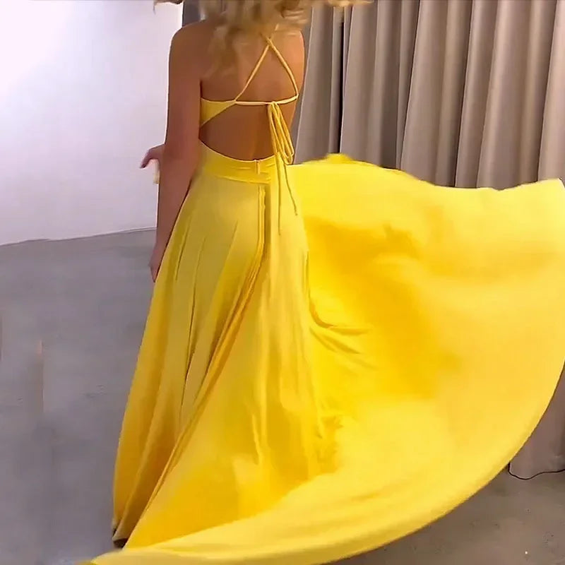Elegant V-Neck Backless Maxi Dress - Piña Colada