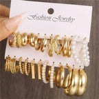 Modyle Geometric Pearl Hoop Earrings Set - Piña Colada