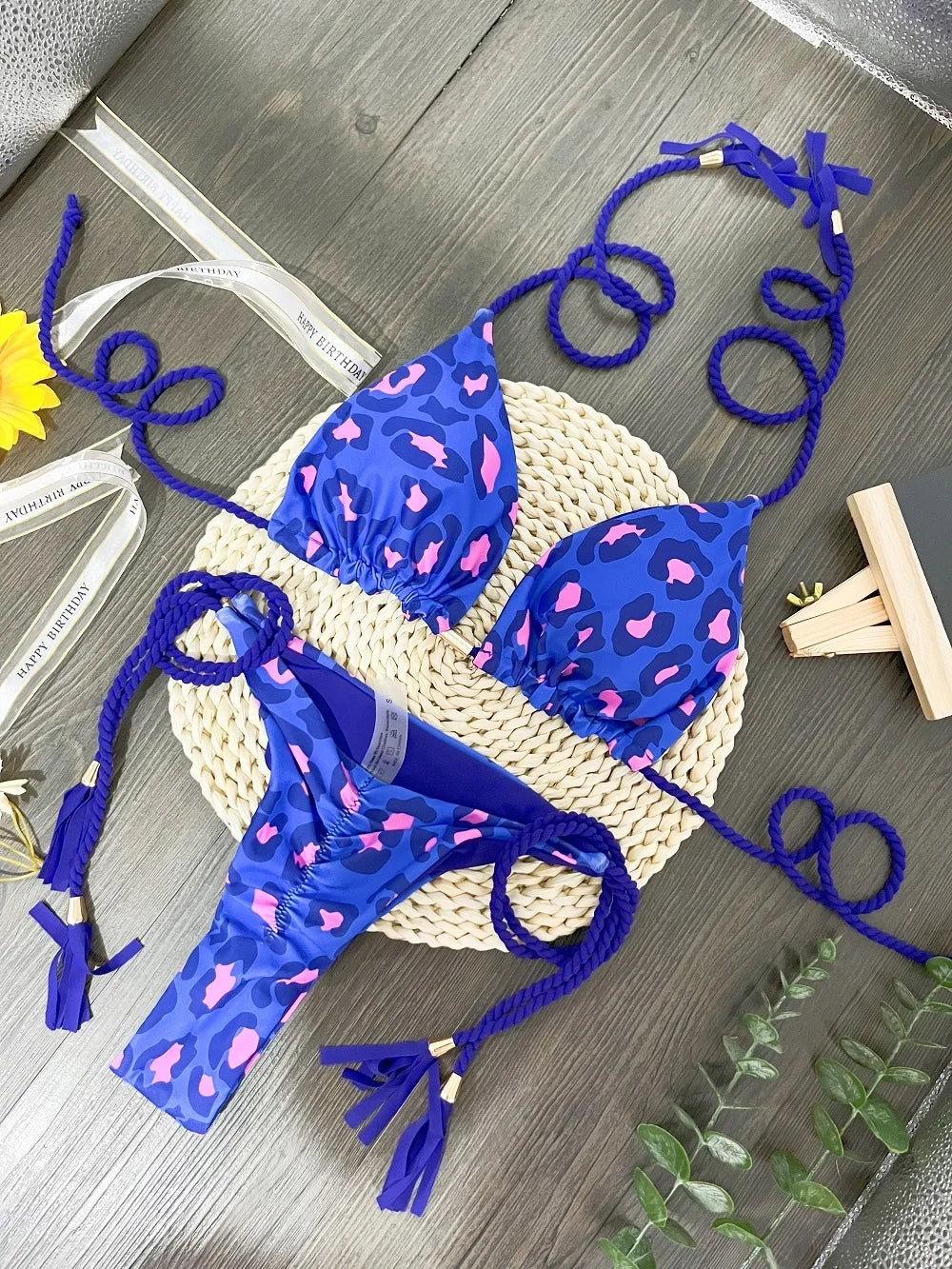 Leopard Print Bikini Set Swimsuit - Piña Colada
