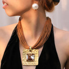 Vintage Geometric Rhinestone Pendant Necklace