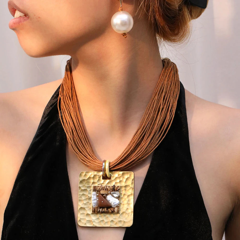 Vintage Geometric Rhinestone Pendant Necklace
