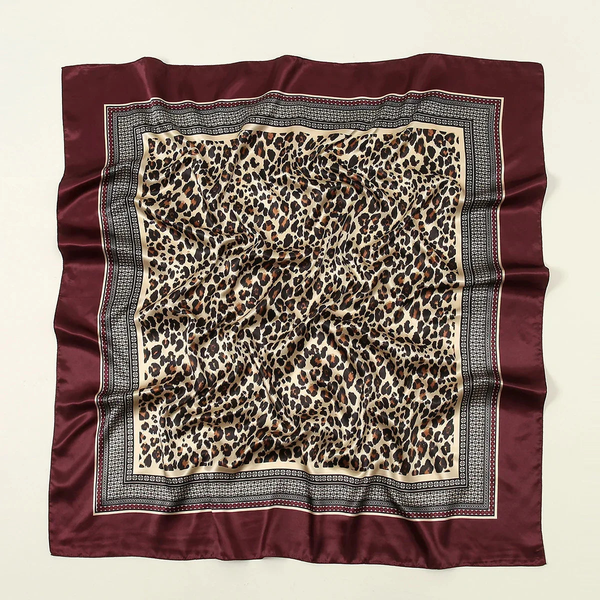 Leopard Print Square Scarf Satin Silk - Piña Colada