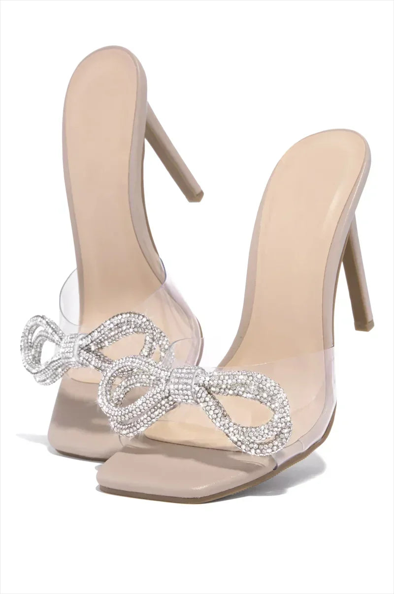 Women’s Crystal High Heel Slippers Bow - Piña Colada