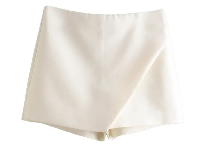 Asymmetrical High Waist Zipper Shorts - Piña Colada